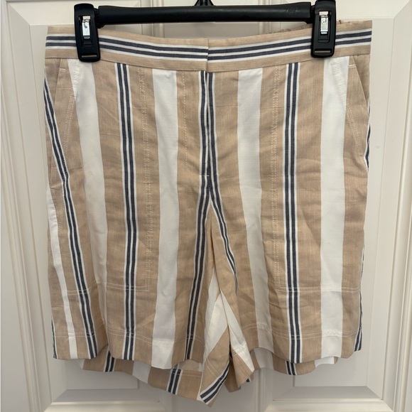 Lafayette 148 Fulton Suspended Stripe Shorts In Stone Multi Size Small - Picture 1 of 7